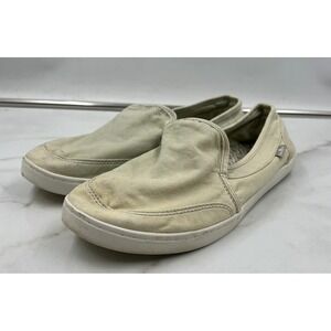Sanuk Shoes Womens Sz 7 Cream Canvas Slip On Loafers Casual Moc Toe Shoes
